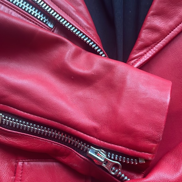 Nasty Gal Red Leather Moto Jacket Genuine Leather - Picture 4 of 11